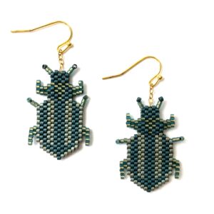 Striped Ladybug Earrings - teal and green